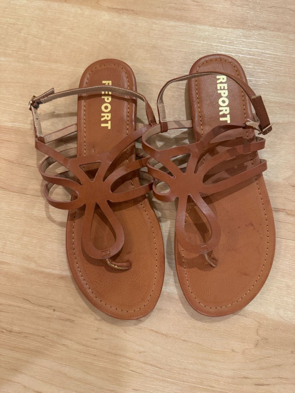 Report Women’s Brown Goldy Leatherette Strappy Sandals Size 8.5